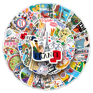 50pcs célèbre bâtiment Paris tour Eiffel français dessin animé autocollant extérieur paysage voyage commémoratif vinyle autocollant autocollant - Product Image 5