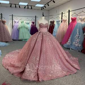 Robe de Quinceañera Jancember 6848, rose profond, robe de bal à paillettes, robe de mariée <span class=keywords><strong>framboise</strong></span>, robe scintillante pour fête d'anniversaire de 16 ans, banquet, événement - Product Image 3
