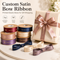 Ruban en satin personnalisé à prix d'usine avec nœuds élastiques imprimés, ruban d'emballage cadeau avec boucle élastique