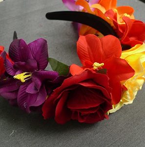 Vestido De Fiesta Día De los muertos, diadema, disfraz, rosa, flor, corona mexicana - Product Image 3