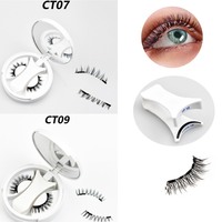 Pestañas Postizas Magnéticas 3D Hechas a Mano, de Pelo Sintético, Color Negro Natural, con Aplicador Magnético Fuerte - Marca Privada, Longitud de 9~12 mm, C