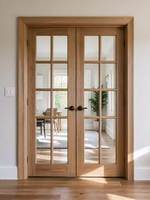 Porte coulissante encastrée de style français CBMmart, luxe sur mesure, en chêne clair avec verre dépoli, style français.