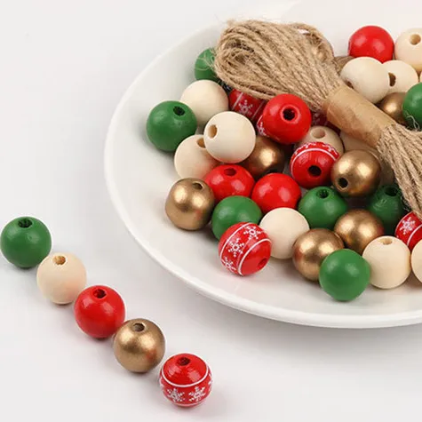 Christmas wooden beads string hemp rope tassel wooden beads string Christmas tree decoration long wooden beads string home