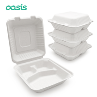 Oasis Emballage alimentaire jetable biodégradable rectangulaire personnalisable Boîte de pâte à papier de bagasse de canne à sucre étanche pour sushi sucre