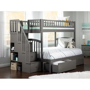 <span class=keywords><strong>Lit</strong></span> superposé en bois massif pour enfants avec tiroirs de rangement gris - Product Image 2