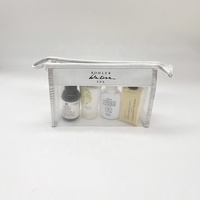 Pochette de maquillage réutilisable en nylon avec filet blanc et satin argenté personnalisé tendance, sac de voyage à fermeture éclair réutilisable