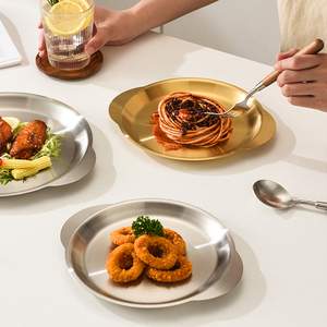 Piatto da portata rotondo in acciaio inossidabile stile coreano con fondo piatto per barbecue, ideale per ristoranti, hotel e catering - Product Image 6