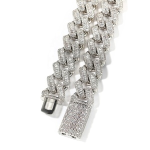 Nuovo Design Moda Street <span class=keywords><strong>Rap</strong></span> Gioielli <span class=keywords><strong>Hip</strong></span> <span class=keywords><strong>Hop</strong></span> Collana da Uomo con Catena Cuban Link Iced Out Prong da 20mm con Baguette Pesanti - Product Image 6