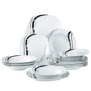 Europe Style 30Pcs Fine Bone China Porcelain Dinnerware Square Round Ceramic White Plate Dishes Dinner Sets Tableware