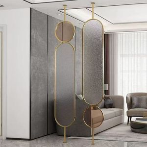 Paravent moderne de luxe en acier inoxydable et verre givré avec base rotative - Product Image 1