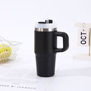 Mug de voiture 14oz avec poignée, gobelet de voyage isotherme en acier inoxydable à double paroi, couvercle et paille inclus - Product Image 6