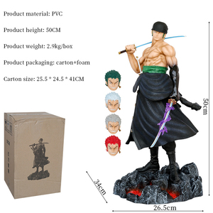 Hcengtriz Figura de Acción de PVC de Roronoa Zoro de 5 Cabezas de One Piece de 50 cm, Colección de <span class=keywords><strong>Figuras</strong></span> de Anime de Dibujos Animados, Juguetes Modelo para Decoración - Product Image 2
