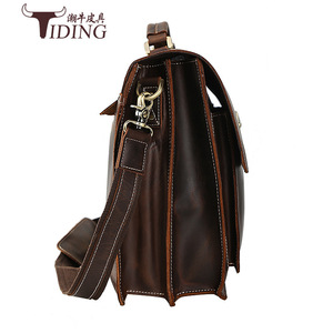 Tiding Men's Genuine Leather <b>Briefcase</b> 17 Inch Laptop Bag Dark Brown Business Travel Shoulder Crossbody Bag - Product Image 1