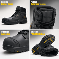 Bottes de sécurité AIMVVSEC à embout d'acier, tige en cuir véritable, anti-écrasement, semelle extérieure en caoutchouc PU antidérapante, semelle intermédiaire, pour travaux de construction