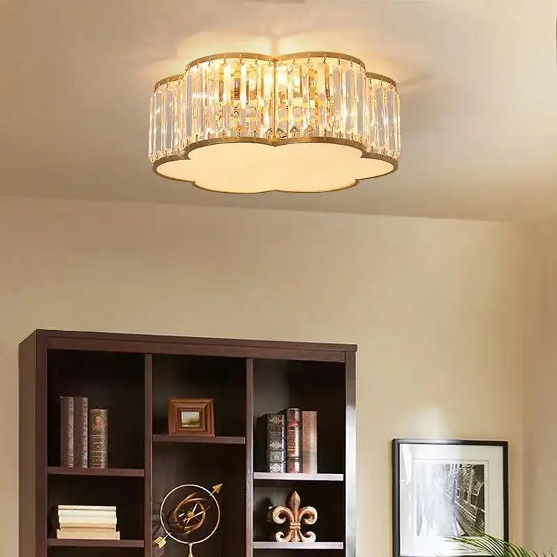 European style home decoration minimalist indoor crystal bedroom ceiling light Flower shaped crystal ceiling light