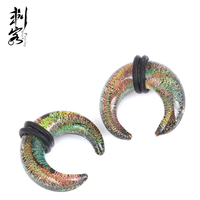 Plugs d'oreille vintage en verre vert avec 2 anneaux noirs, bijoux corporels pour mariage, fête et cadeau d'anniversaire