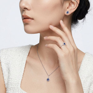 Proveedor de Hong Kong de joyería fina de alta gama, conjunto de joyería de oro blanco macizo de 18 quilates con zafiro natural y diamantes para mujer, para vestido de gala. - Product Image 6