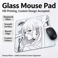 Tapis de Souris Anime Fille en Verre Noir et Blanc, Dessin Manga au Trait, Surface Givrée, Base Trempée, Glisse Lisse pour Gaming, Vente en Gros