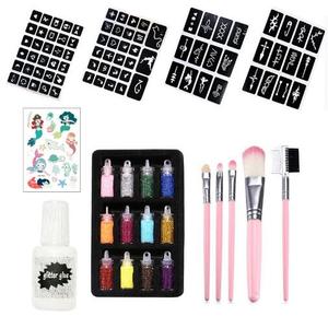 <strong>Kids</strong> Adult Party Glitters Makeup Brushes Set 12 Color Face Body Temporary Stickers Glitter <strong>Tattoo</strong> <strong>Kit</strong> - Product Image 2