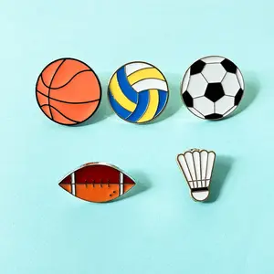 Großhandel Custom Logo Arten Sport Fußball Basketball Badminton Form Weiche Emaille Metall Anstecknadeln Für Anzug Männer