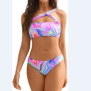2023 Bikini colorful slant straps ladies spa swimsuit sexy backless low waist Europe and the United States bikini