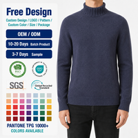 Pull à col roulé pour homme de haute qualité, bleu marine, tricot fin, manches longues, bordure côtelée, usine OEM ODM