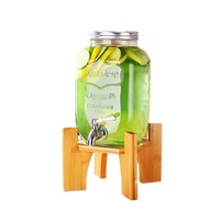 Dispenser Minuman Kaca Desain Klasik Ukuran Besar 4L 5L 8L untuk Air Dingin, Cairan, dan Jus dengan Alas Besi dan Kayu