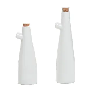 Ceramic white oil and vinegar cruet set custom 16 oz oil & vinegar cruet with cork stopper customize