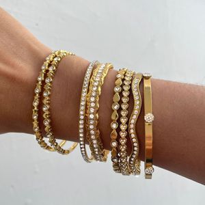 Gold Rhinestone Bracelet <b>Set</b> Women's Party Jewelry Zinc Alloy Channel Setting Elegant Fashion <b>Bangles</b> - Product Image 2