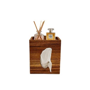 Caja de pañuelos de madera maciza multifuncional para escritorio, caja decorativa de madera marrón con soporte para plantas y difusor. - Product Image 5