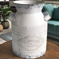 Vase shabby chic, bidon à lait en métal galvanisé, pot antique pour la décoration de la maison, pots décoratifs pour l'intérieur et l'extérieur, pots à fleurs pour jardin.