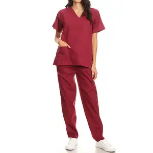Wholesale Stretchy Breathable Woven 100% Polyester Best Quality Hospital Medical Scrub Uniform for Women