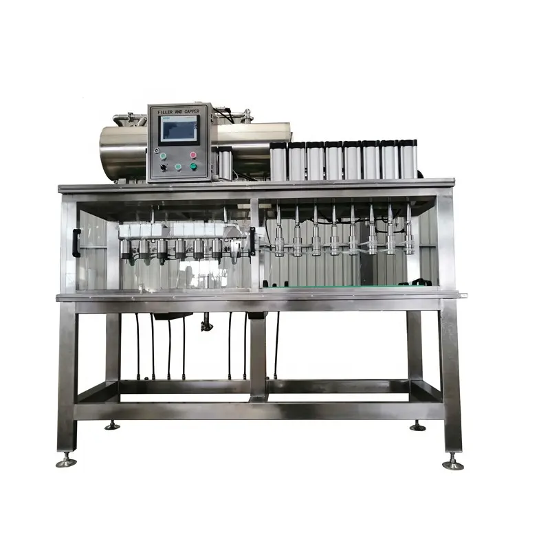 Rainbow Machinery Cheap Small Type Semi Automatic 4 6 8 10 heads Stations Beer Bottle Filling Capping Machine For Sale