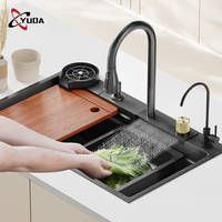 Évier de cuisine intelligent en acier inoxydable à double bac et double trou, style cascade, multifonction, design moderne
