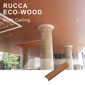 Panneau de faux plafond décoratif en WPC imitation teck Rucca, design strié, 40*25mm, étanche et ignifuge, pour intérieur moderne - Product Image 6