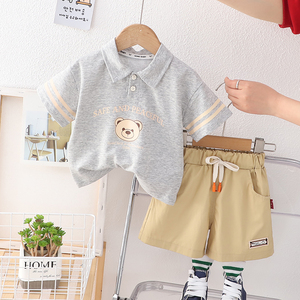 Hàng Mới Về Mùa Hè Bộ Quần Áo Thời Trang Trẻ Em Áo Polo Tay Ngắn In Chữ Gấu Quần Short 2 Món Quần Áo Bé Trai - Product Image 2