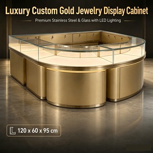 Vitrine de présentation de bijoux en verre avec éclairage LED, comptoir de bijouterie en métal rond, vitrine de luxe pour bijoux à vendre - Product Image 2
