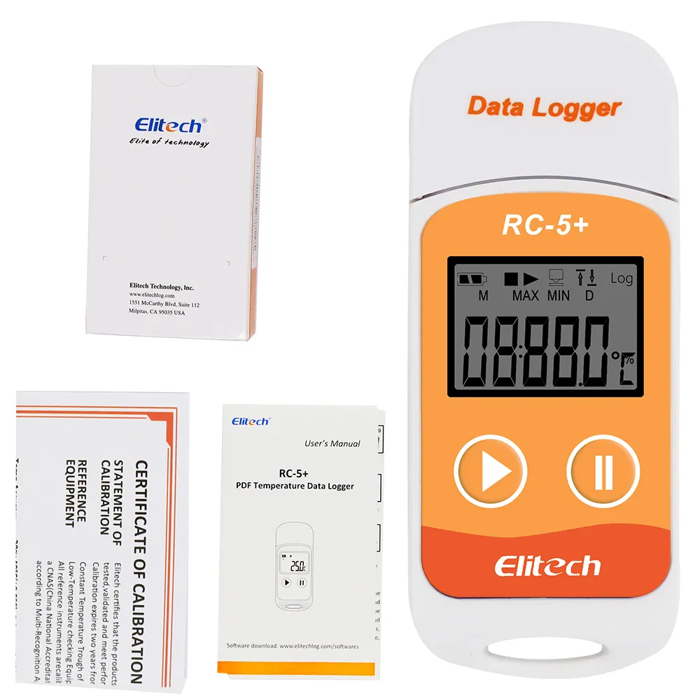 Logger de dados de temperatura elitech RC-5 +, gravador digital de atualização usb com sensor ntc para refrigeração e dados de corrente fria