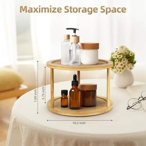 <span class=keywords><strong>Estante</strong></span> <span class=keywords><strong>Giratorio</strong></span> de Bambú de 2 Niveles para Especias, Tipo Vertical, Organizador Moderno de Almacenamiento para <span class=keywords><strong>Cocina</strong></span>, para Especias, Condimentos y Artículos de Despensa, Uso Alimentario - Product Image 4