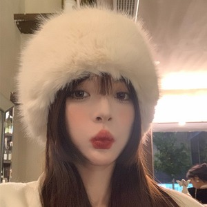 Women's <b>Rabbit</b> Fur Earflap Hat White Thickened Warm Winter Bucket Hat For Cold Weather Female - Product Image 1