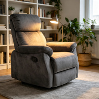 Fauteuil inclinable manuel en velours gris, dossier et repose-pieds réglables, design ergonomique, massage, télécommande, salons, BSCI
