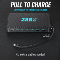 Station de charge USB C 288W GaN 8 ports Chargeur rapide de bureau PD3.0 avec câble rétractable pour le télétravail