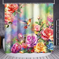 Tirai Kamar Mandi Poliester Motif Bunga Beraneka Ragam, Tirai Mandi Cetak Digital, Cetak Kustom, Tahan Air, Grosir