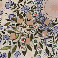 Tapis de table de mahjong américain de luxe personnalisé avec motif de fleurs bleues et de feuilles vertes - Tapis imperméable antidérapant et insonorisant
