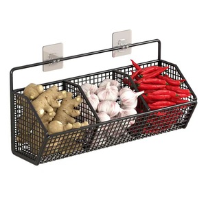 Mensola <span class=keywords><strong>da</strong></span> cucina senza foratura, cesto portafrutta e verdura, scaffale portaoggetti <span class=keywords><strong>da</strong></span> parete per cipolle, zenzero, aglio, condimenti e spezie - Product Image 5