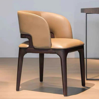 Fauteuil de salle à manger moderne en bois massif noyer JP, siège rembourré en cuir marron courbé pour hôtel, restaurant, salon