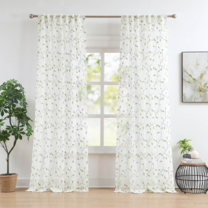 2025 nóng bán trắng 100% Polyester nghiền nát gạc Sheer Rèm Voile vải tuyn với Ivy xanh lá thêu cửa sổ thanh lịch - Product Image 6