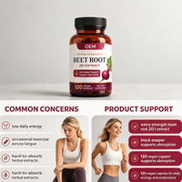 Capsules de racine de betterave à marque privée OEM, 120 unités, avec extrait de poivre noir, complément alimentaire