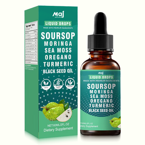 OEM, частная марка, экстракт Soursop, жидкие капли 10 в 1 с морским мхом, куркумой, маслом из черных семян и орегано, каплями Soursop Graviola - Product Image 1