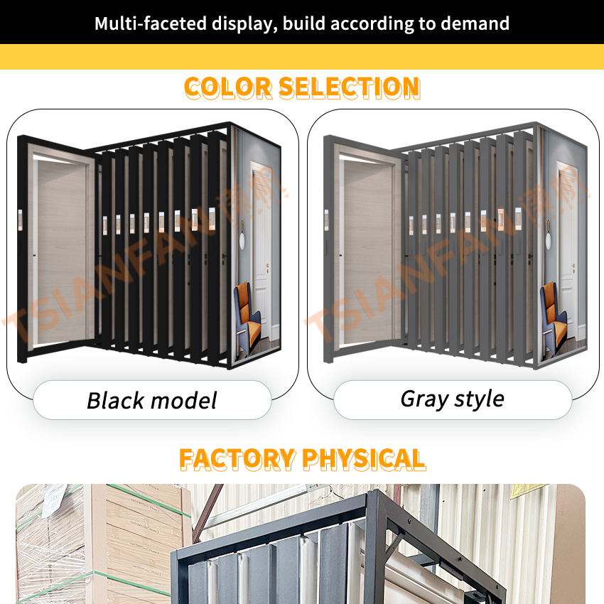 Frame Door Pull-out Interior Cabinet Stand Doors Racks Showroom Door Display Rack Tsianfan Factory Idea Custom Metal Slide Wood